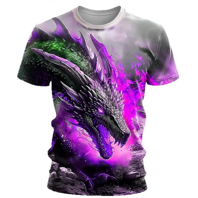 Men's black t-shirt with a detailed 3D blue and white wind dragon print across the chest.