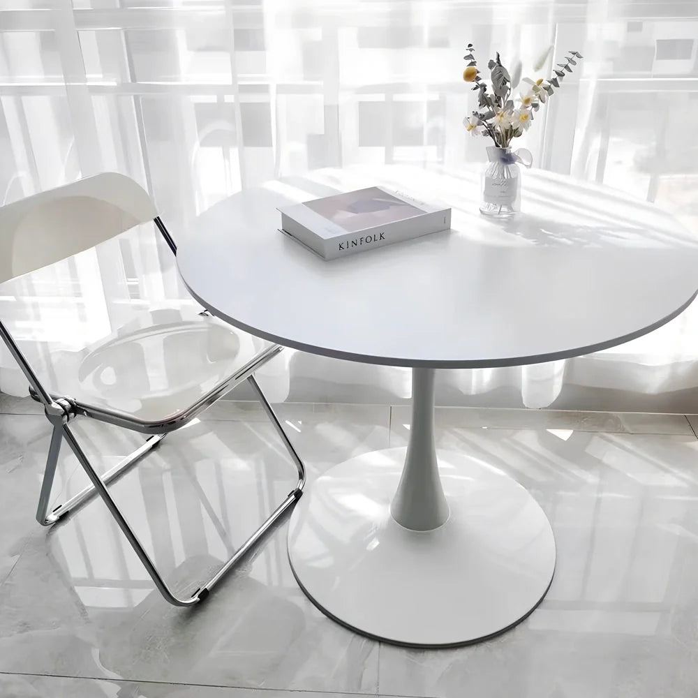 Scandinavian style conference table with folding chairs in white finish, 60cm diameter