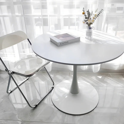 Scandinavian style conference table with folding chairs in white finish, 60cm diameter