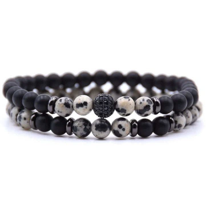6mm Natural Stone Beaded Bracelet with Micro-inlaid Zircon, elegant handmade jewellery