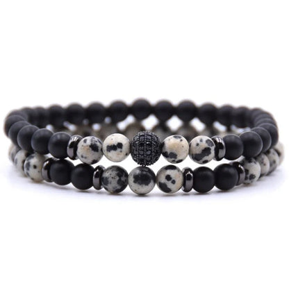 6mm Natural Stone Beaded Bracelet with Micro-inlaid Zircon, elegant handmade jewellery