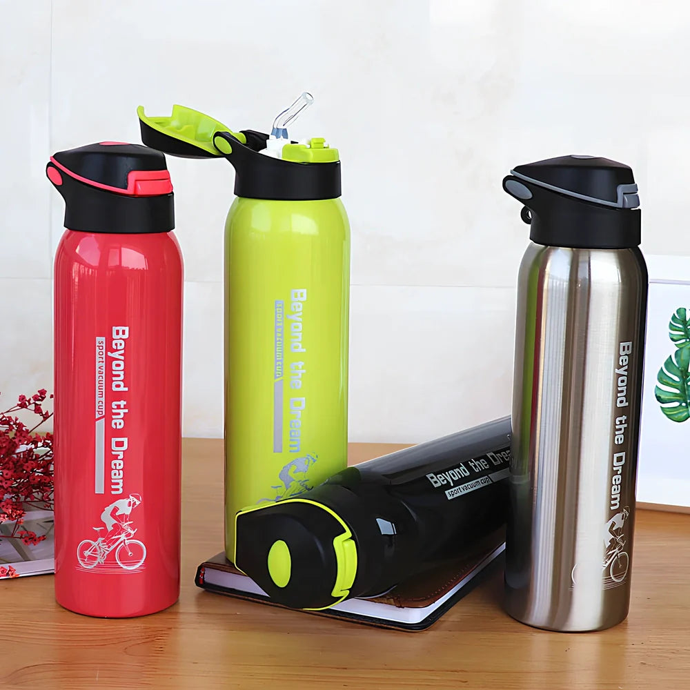 Stainless steel sport thermos water bottle with 500ml capacity and leakproof lid