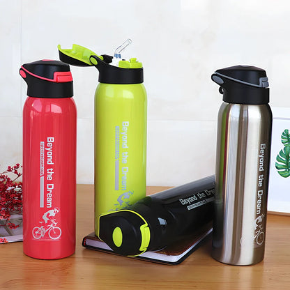 Stainless steel sport thermos water bottle with 500ml capacity and leakproof lid