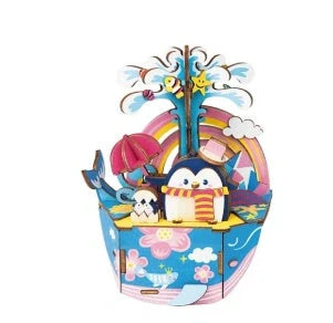 DIY 3D Kitty Ballet Wooden Puzzle and Music Box Toy with moveable parts