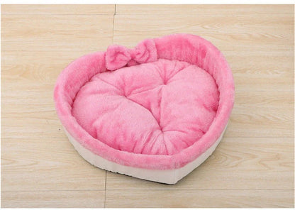 Cozy heart-shaped pet bed in grey and pink colors, suitable for small, medium, and large dogs and cats