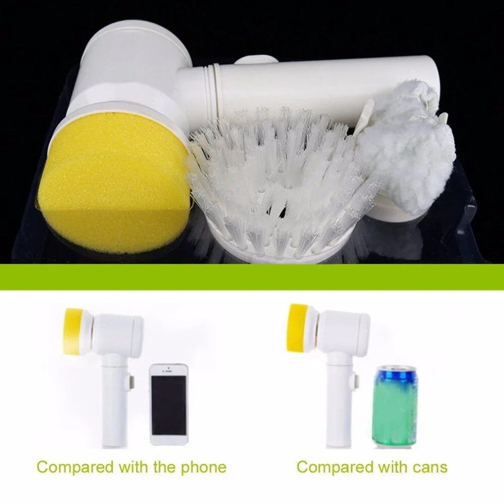 5-in-1 Electric Cleaning Brush with three interchangeable heads for versatile cleaning tasks