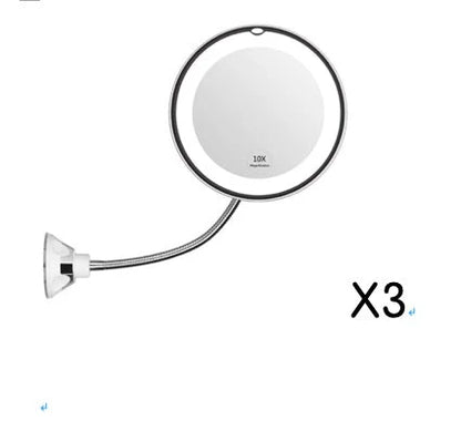 Adjustable gooseneck 10x magnifying makeup mirror with bright LED lights for precision grooming and beauty application