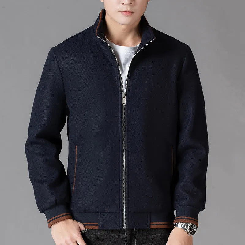Men's grey sports fleece jacket with long sleeves and side pocket, shown on a hanger