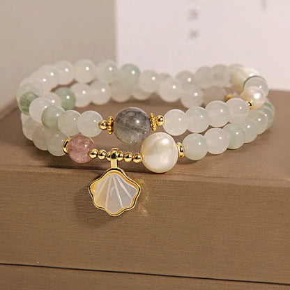 Women's crystal bracelet with Tianshan Jade ginkgo leaf pendant and gold-plated gemstone decoration