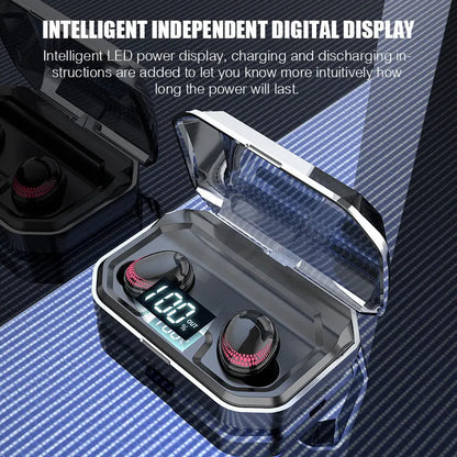 X10 Bluetooth Headset in black with charging bin, showing lightweight design and extended battery features