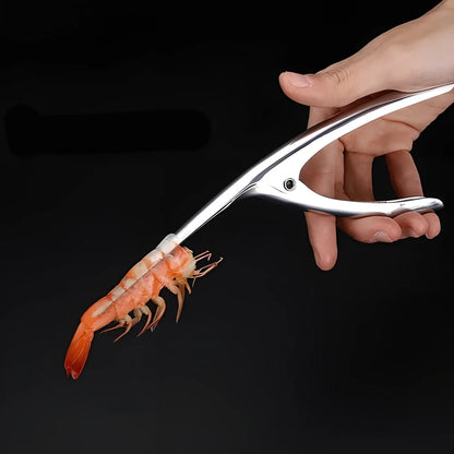 Stainless steel shrimp peeler tool with ergonomic handle for quick shellfish preparation