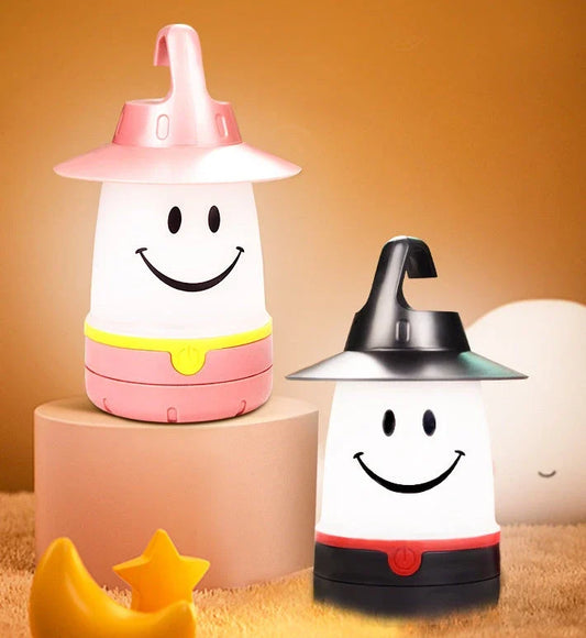 Smile-shaped LED lanterns with flexible handles for camping, boating, and bedroom use
