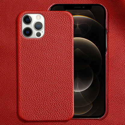 Genuine cowhide leather iPhone case in brown with anti-drop design and tempered film included.