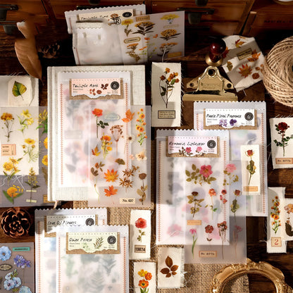Huazhisen art nouveau forest sticker pack showing transfer paper and cotton linen sheets in six colour designs