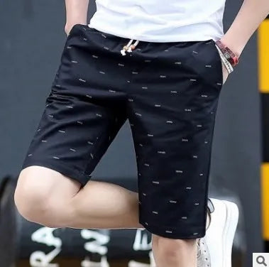 Men's thin cotton summer shorts in middle-waist fit with lace-up placket front