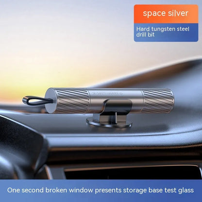 Aluminium alloy car safety hammer with a hardened steel tip for breaking windows and cutting seatbelts.