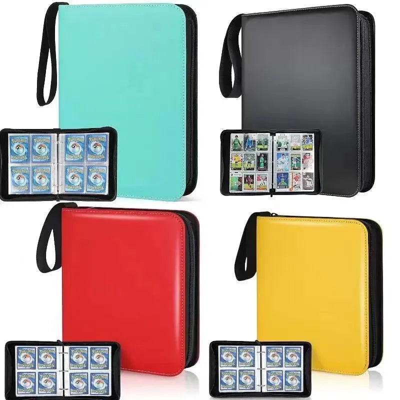 Four-grid card storage bag in black, yellow, sky blue, or red, holding up to 400 trading cards