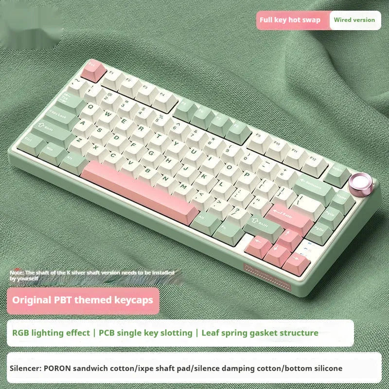 Wireless mechanical keyboard with RGB backlighting and hot-swappable key switches.