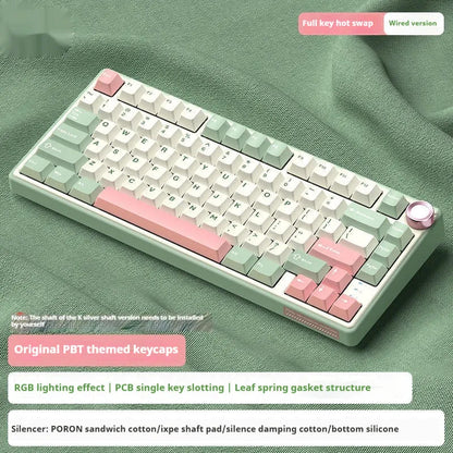 Wireless mechanical keyboard with RGB backlighting and hot-swappable key switches.