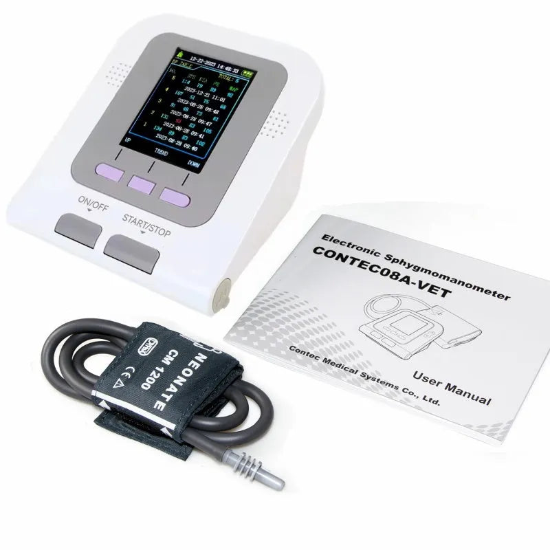 CONTEC08A veterinary digital blood pressure monitor with colour LCD display and cuff for animal measurement
