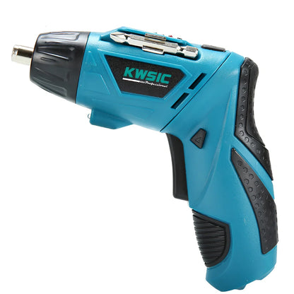 4.8V blue electric screwdriver with rotating handle and battery indicator light display