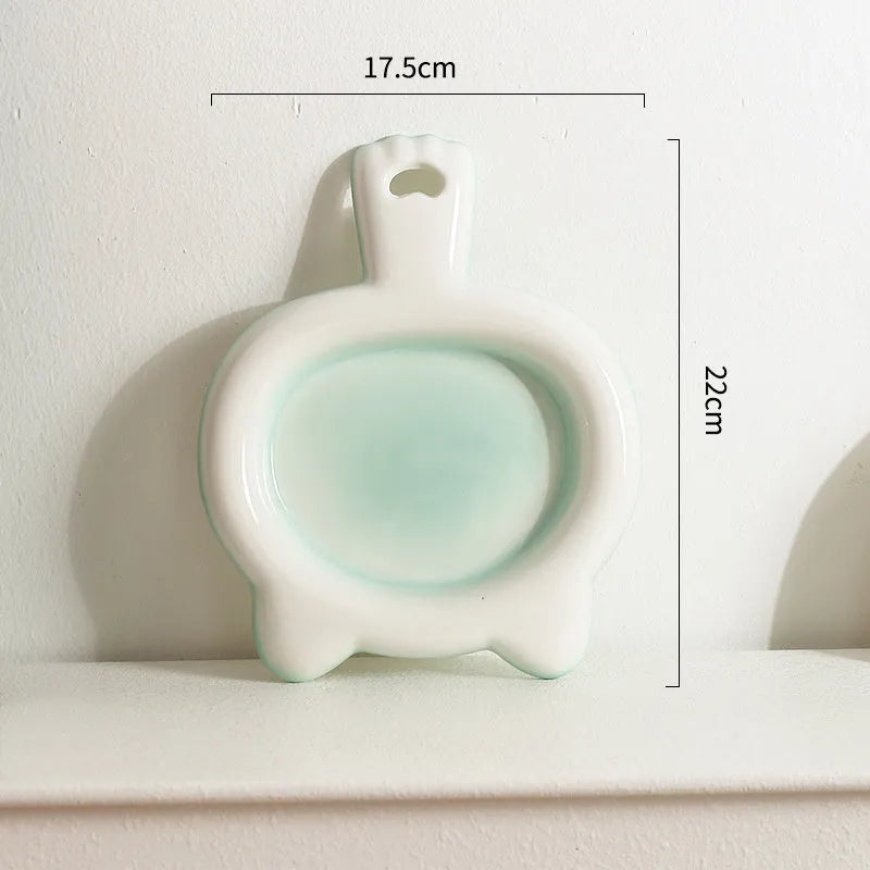 Ceramic cat bowl with shallow design in blue, green, pink, or yellow colour options
