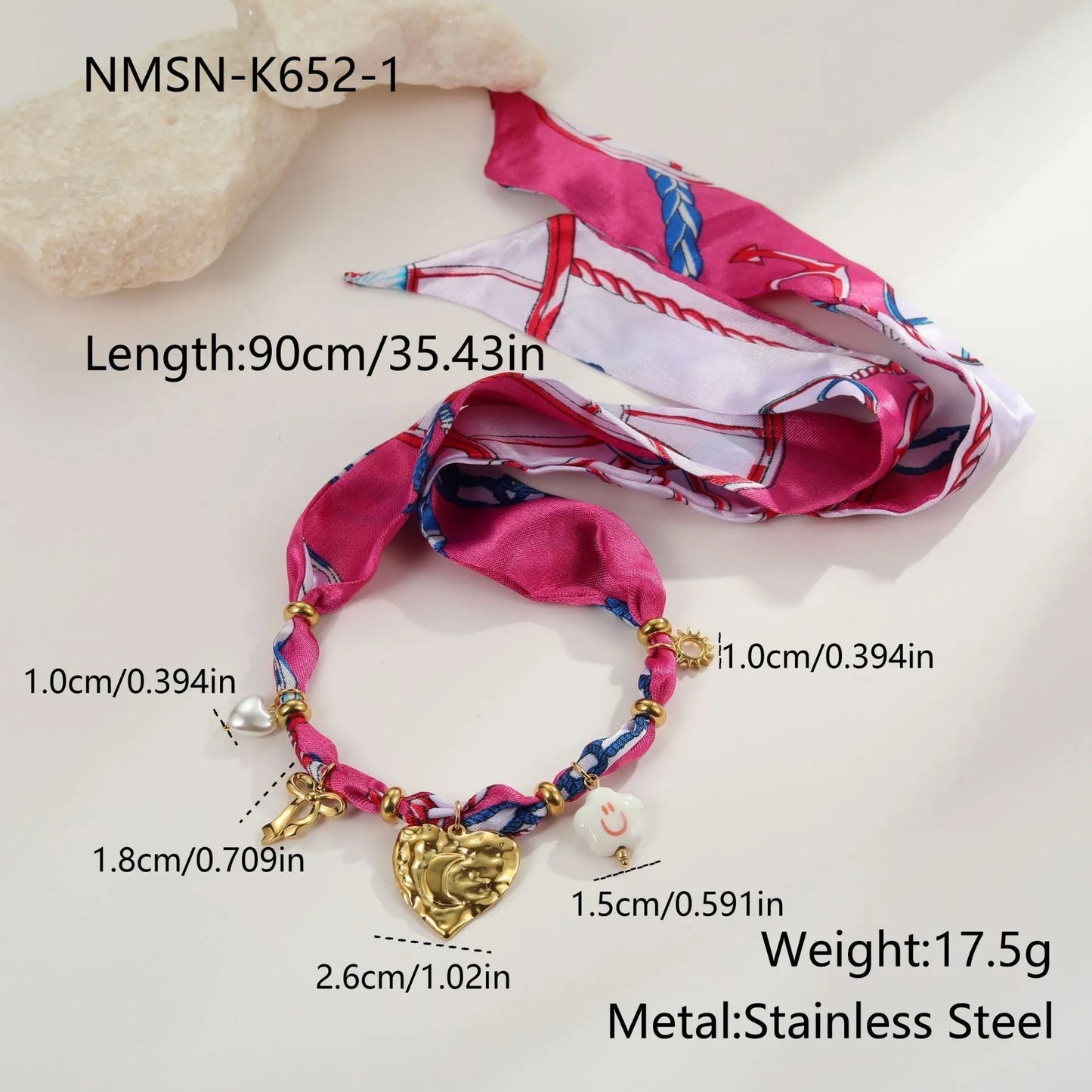 Gold plated necklace and bracelet set with colourful scarf pattern geometric pendant on adjustable chain