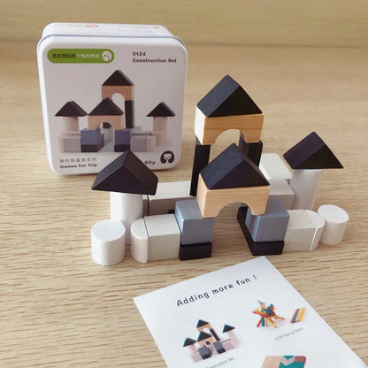 Wooden puzzle building blocks set for children's cognitive development and creative play
