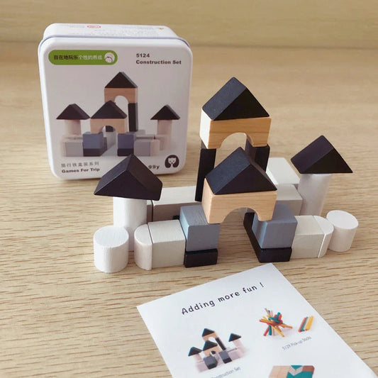 Wooden puzzle building blocks set for children's cognitive development and creative play