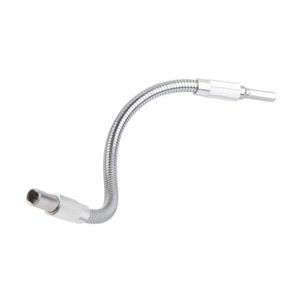 Silver metal flexible shaft extension for cordless drill with 6.35mm shank.