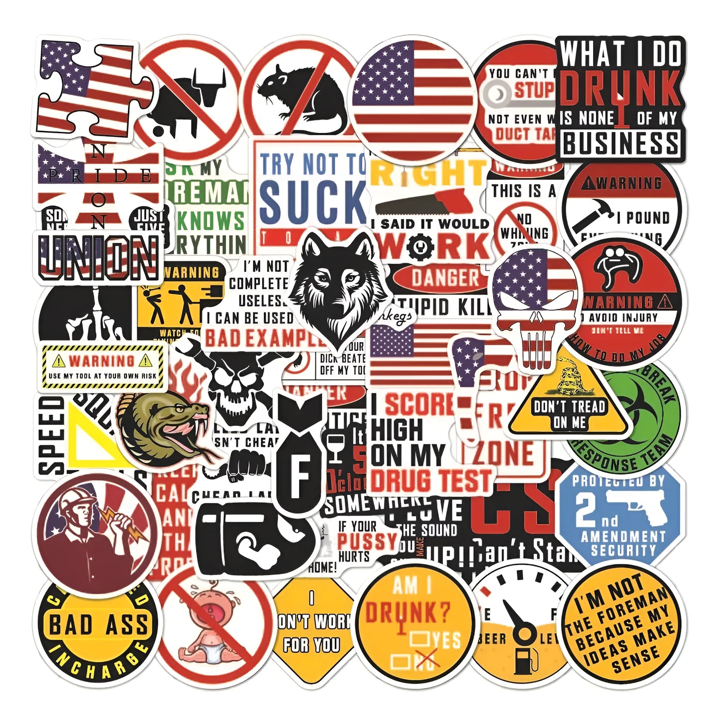 50-pack waterproof PVC warning stickers for motorcycle helmets and sports equipment