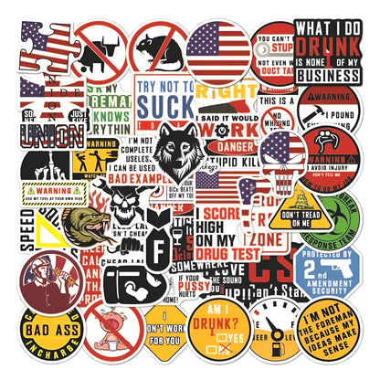 50-pack waterproof PVC warning stickers for motorcycle helmets and sports equipment