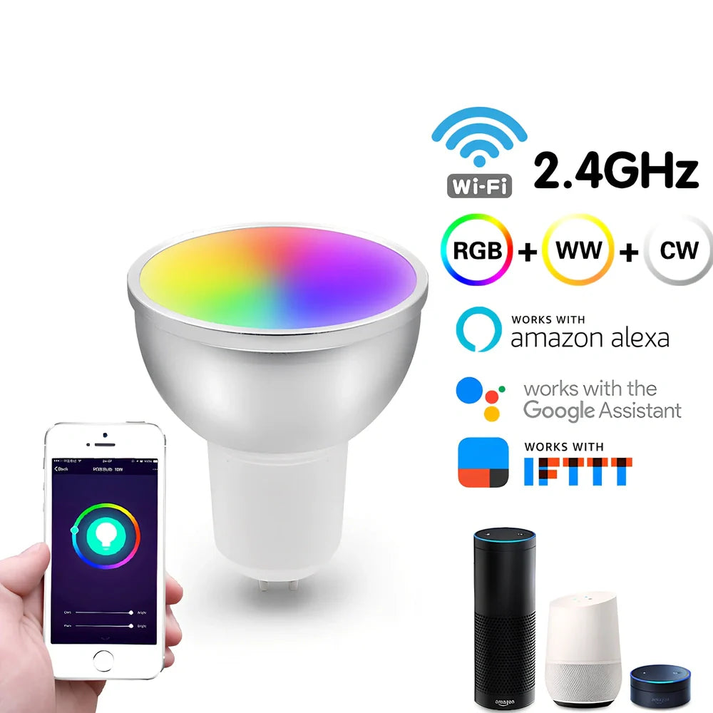 Compact 50mm diameter WIFI RGBWC LED bulb in aluminium with IP65 rating for 400 lumen output