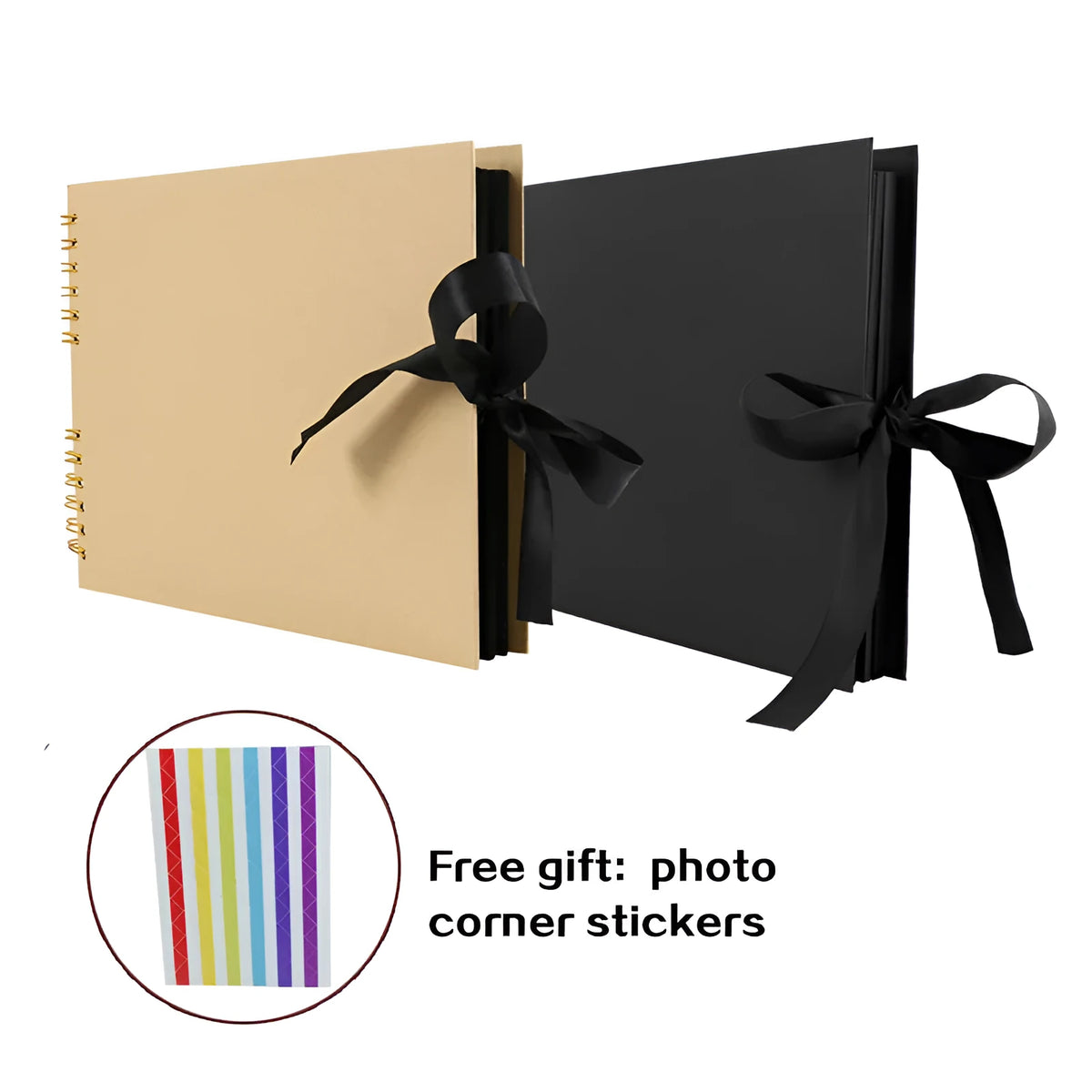 DIY handmade photo album with coil binding, shown with yellow kraft paper and black cardboard cover options