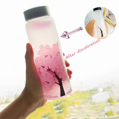 Colour changing glass water glass with high borosilicate body and food-grade lid