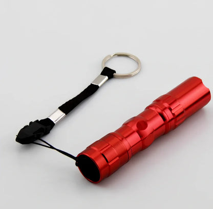Black aluminium LED mini flashlight measuring 9.5cm with 3W bulb and AA battery compartment