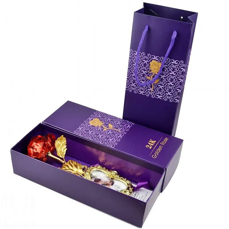 Golden rose artificial flower metal Valentine's gift in gold, red, blue, violet colours
