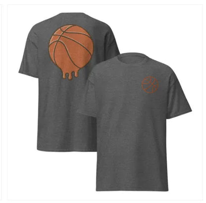 Men's thin polyester mesh short-sleeved T-shirt on a hanger, showing ball-style pattern, available in multiple colours.