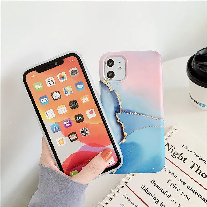 Cartoon marble pattern TPU back cover case for iPhone in various colour options