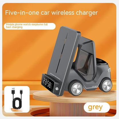 15W three-device wireless charging bracket in grey colour with compact 150x146x75mm dimensions