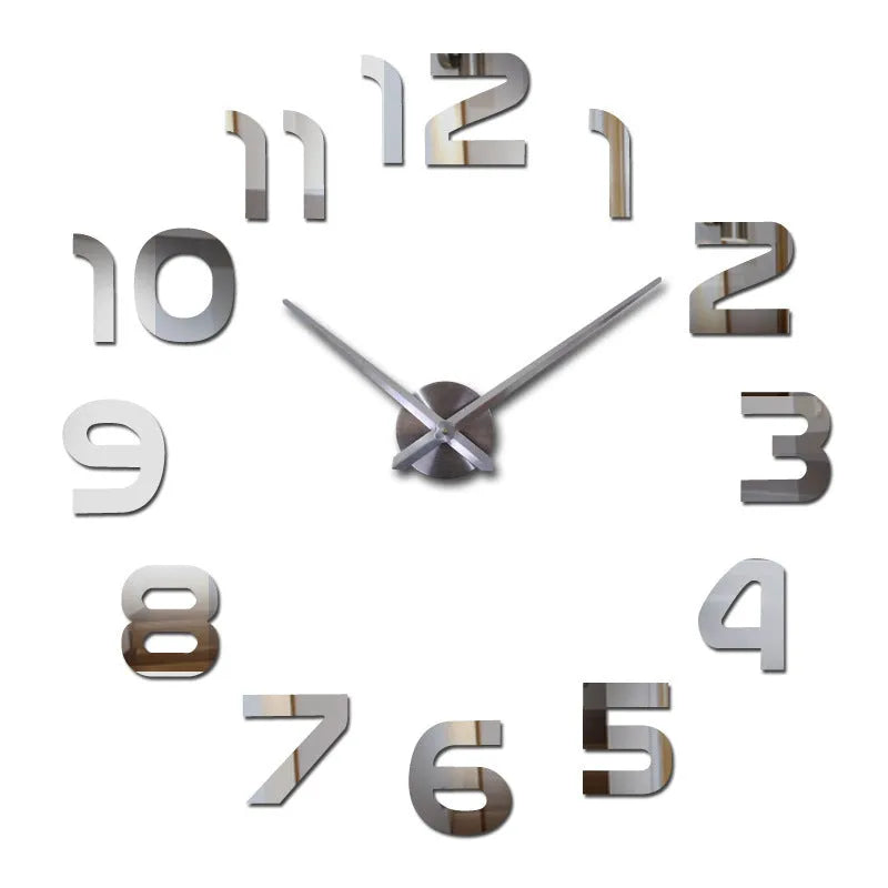 Silver-accented clear acrylic round wall clock 30cm diameter on white wall