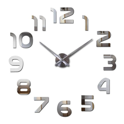 Silver-accented clear acrylic round wall clock 30cm diameter on white wall