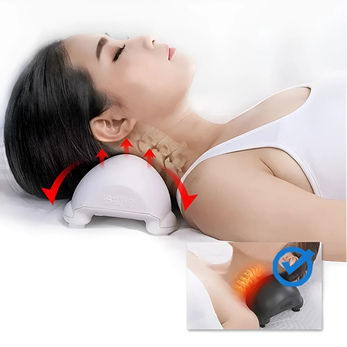 Black and white cervical health pillow using ABS material for physical traction, measuring 24x14.5x10 cm