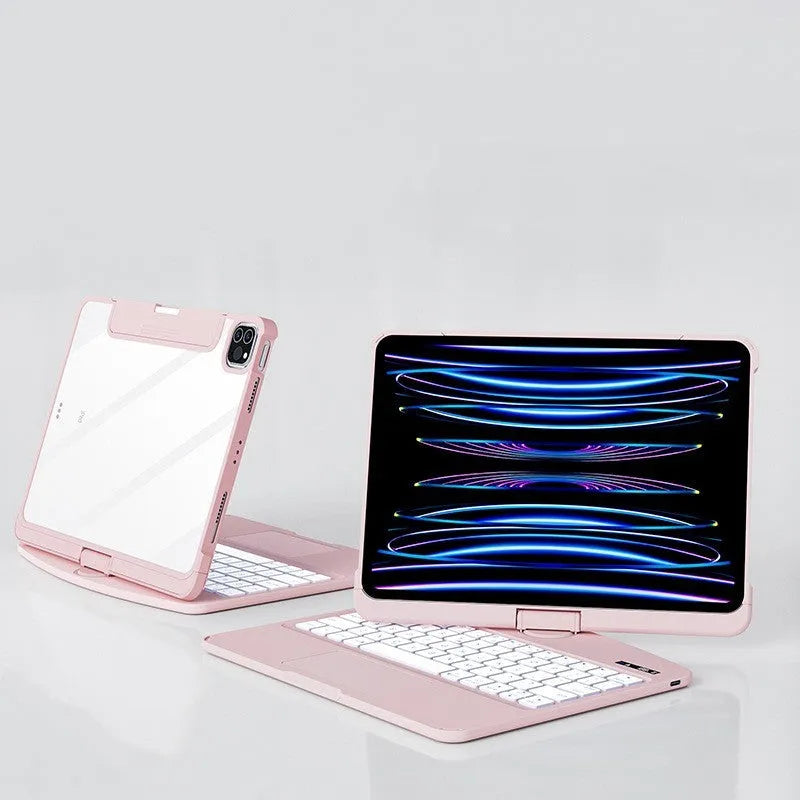 Transparent iPad keyboard case wireless Bluetooth protective cover showing iPad inside with magic control keyboard
