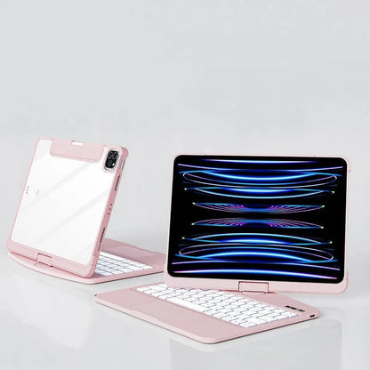 Transparent iPad keyboard case wireless Bluetooth protective cover showing iPad inside with magic control keyboard