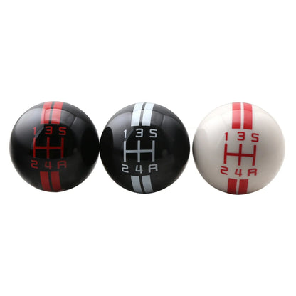 Universal black acrylic five-speed manual car gear knob with choice of red or white 5th gear lettering and screw accessories.