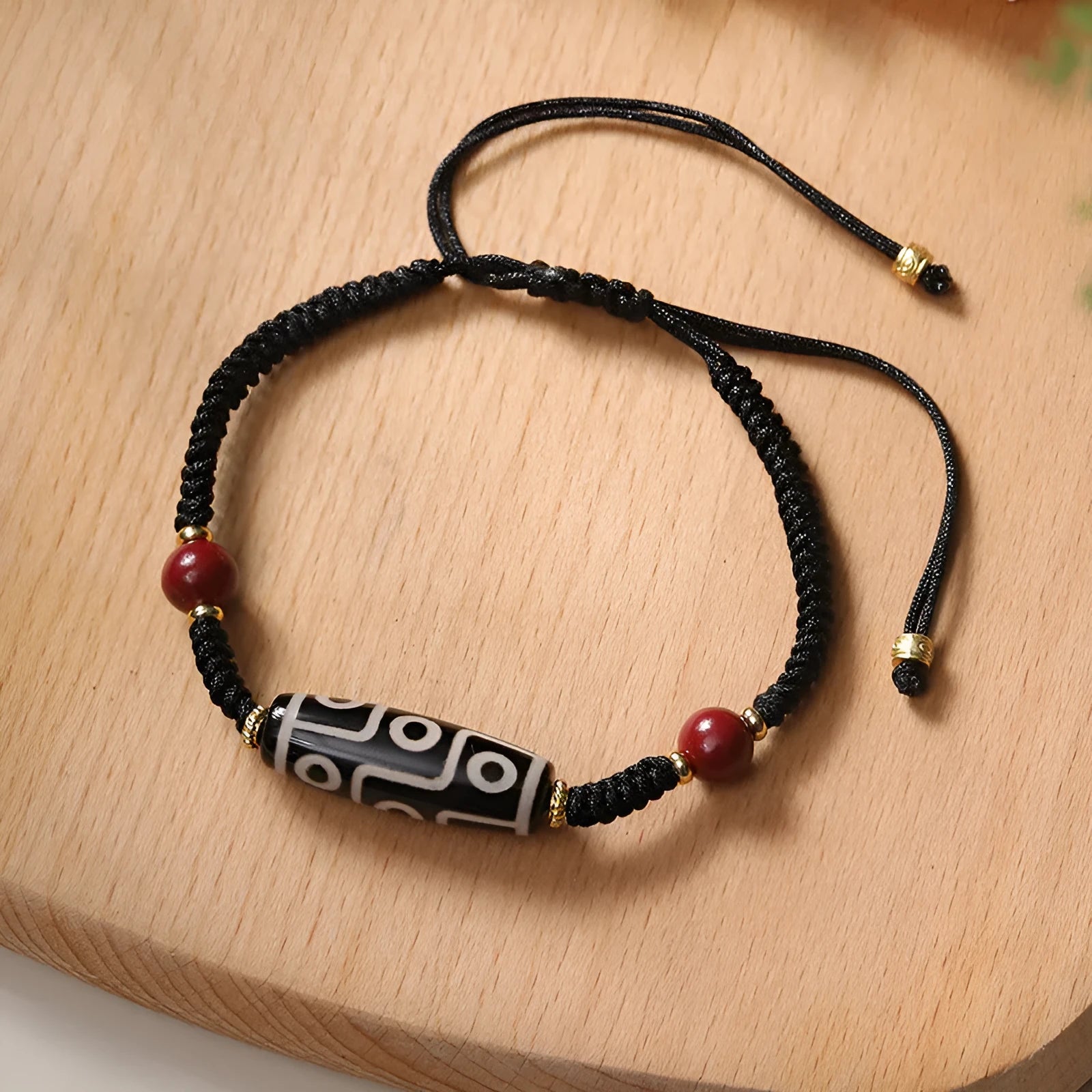 Shrinkable Tibetan agate Dzi bead bracelet for men with adjustable couple-style design