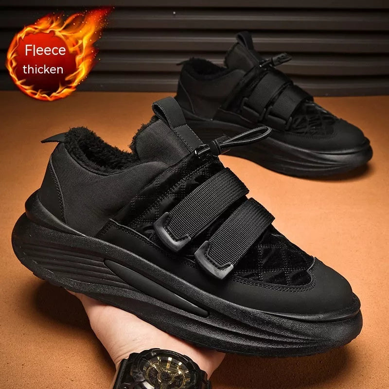 Men's black and grey striped platform sneakers with PVC sole