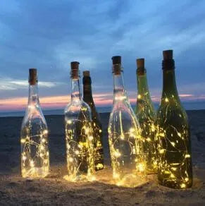 2 metre copper wire LED string lights with 20 warm white bulbs and wine bottle stopper for decorative lighting