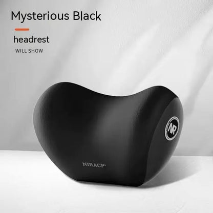 Car headrest pillow and lumbar support pillow set in a choice of five colours on a car seat.